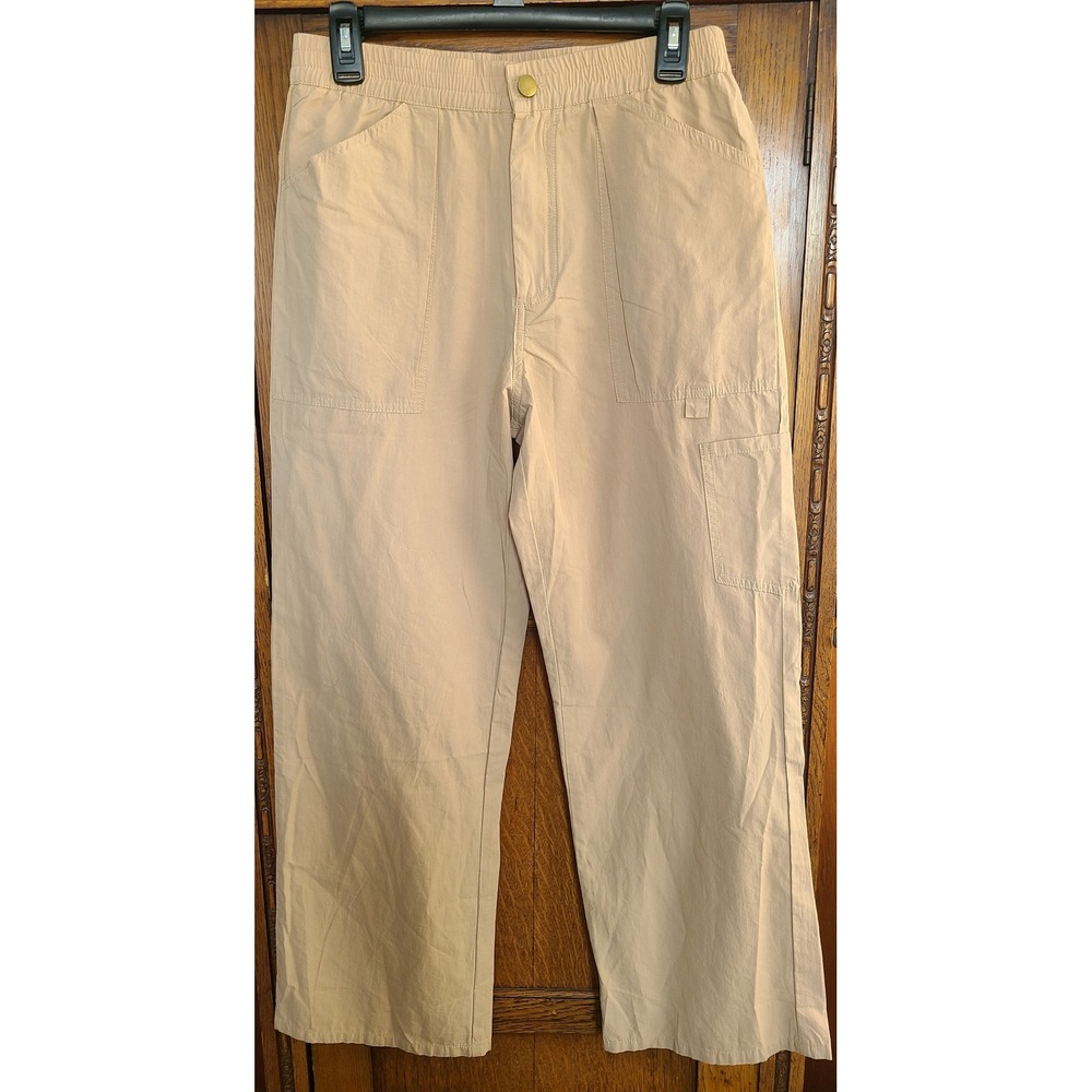 Promesa Womens Tan Khaki Cotton Cargo Wide Leg Pants Small NPC1624-VC
